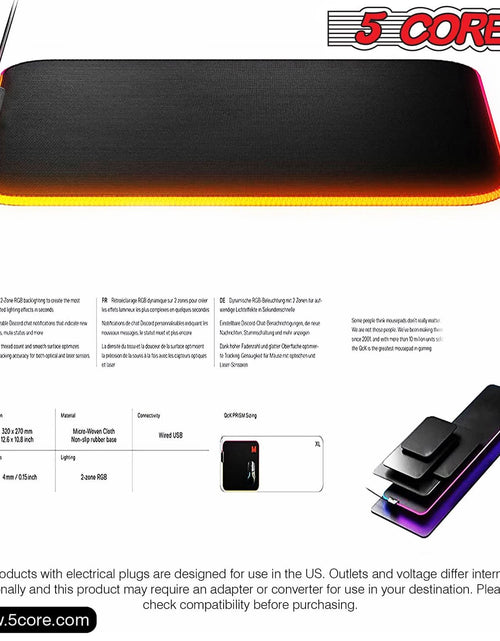 Load image into Gallery viewer, 5Core Gaming Mouse Pad RGB 12 Light Modes 2 Zone Desk Mouse Mat W Rubber Base
