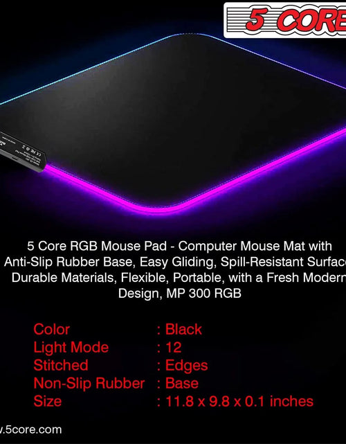 Load image into Gallery viewer, 5Core Gaming Mouse Pad RGB 12 Light Modes 2 Zone Desk Mouse Mat W Rubber Base
